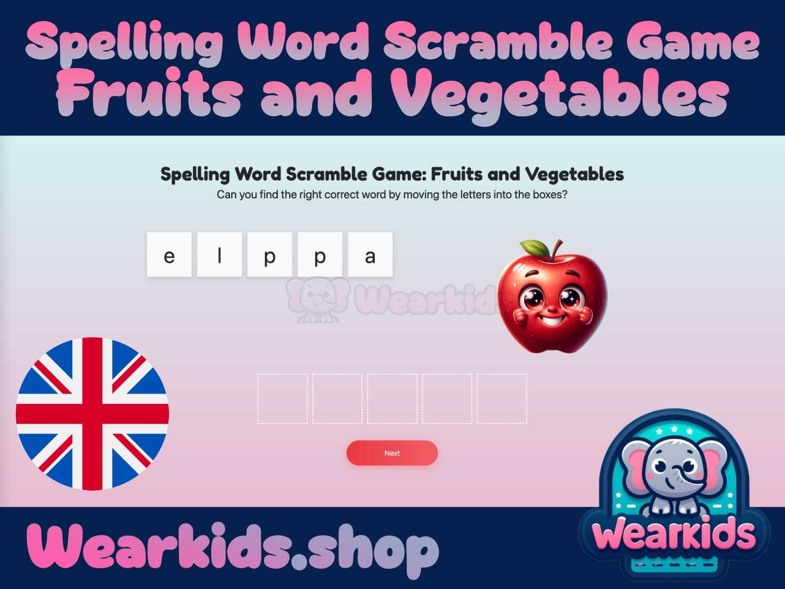 Spelling Word Scramble Game: Fruits and Vegetables