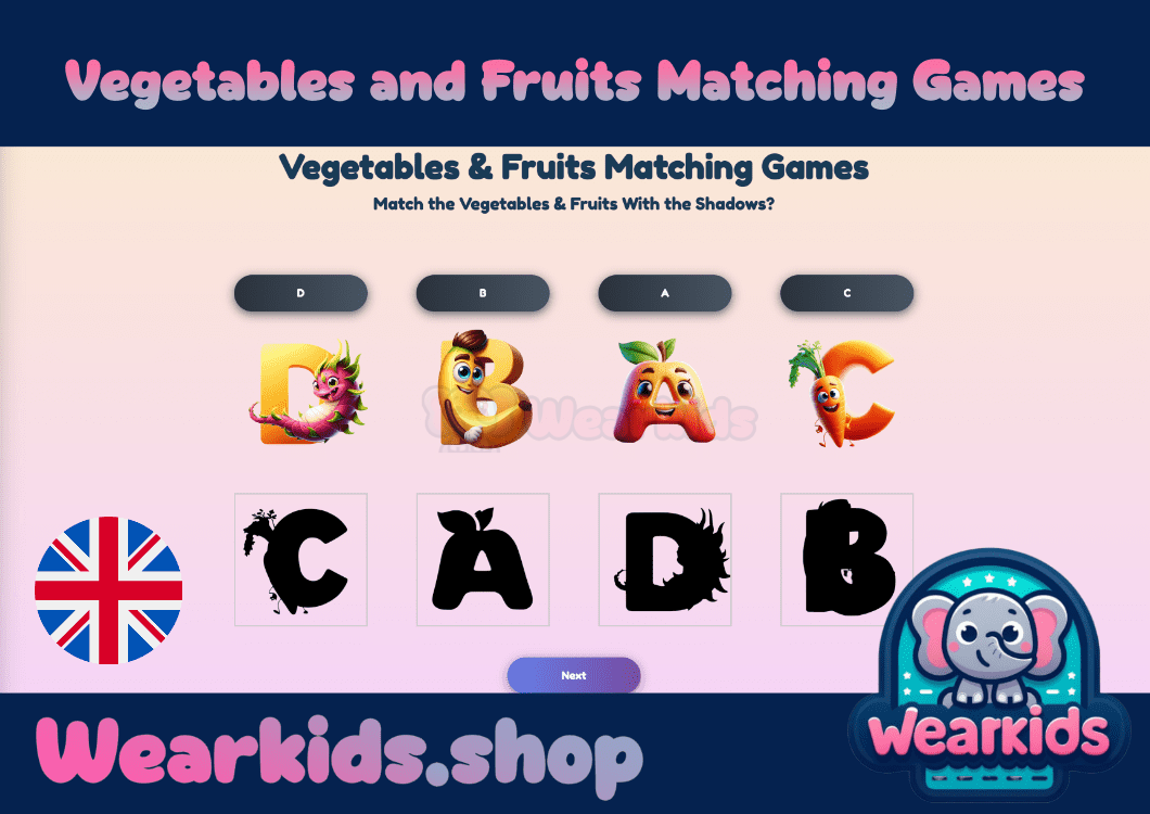 Vegetables and Fruits Alphabet Matching Game