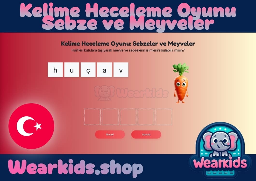 Kelime Heceleme Oyunu: Sebze ve Meyveler