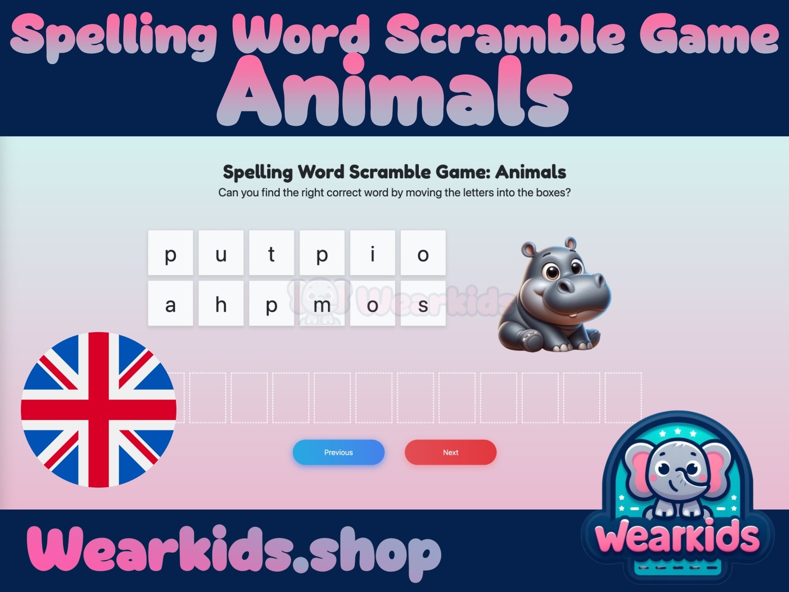 Spelling Word Scramble Game: Animals