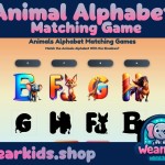 Animals Alphabet Matching Game, Busy Book Page, Homeschool, Toddler, Preschool and Kindergarten Activity, Worksheet