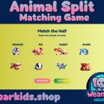 Animal Split Game Matching e-Puzzle, Busy Book Page, Match the Half, Shadow Matching Game, Preschool and Kindergarten Activity, Worksheet