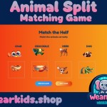 Animal Split Game Matching e-Puzzle, Busy Book Page, Match the Half, Shadow Matching Game, Preschool and Kindergarten Activity, Worksheet