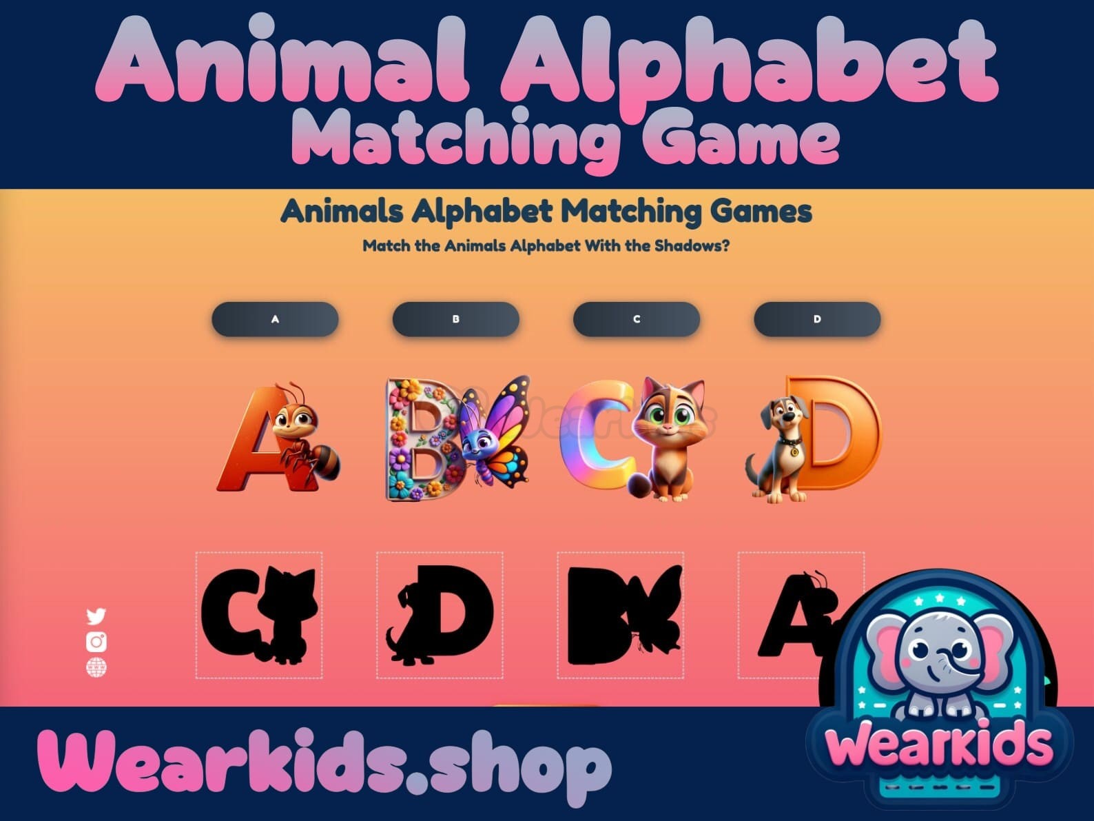 Animals Alphabet Matching Game, Busy Book Page, Homeschool, Toddler, Preschool and Kindergarten Activity, Worksheet