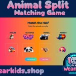 Animal Split Game Matching e-Puzzle, Busy Book Page, Match the Half, Shadow Matching Game, Preschool and Kindergarten Activity, Worksheet