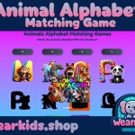 Animals Alphabet Matching Game, Busy Book Page, Homeschool, Toddler, Preschool and Kindergarten Activity, Worksheet