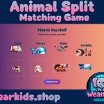 Animal Split Game Matching e-Puzzle, Busy Book Page, Match the Half, Shadow Matching Game, Preschool and Kindergarten Activity, Worksheet