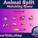 Animal Split Game Matching e-Puzzle, Busy Book Page, Match the Half, Shadow Matching Game, Preschool and Kindergarten Activity, Worksheet